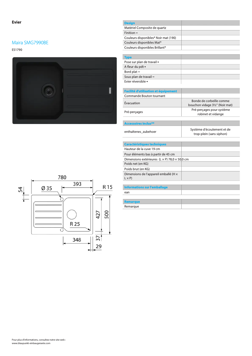 Page n°1 - Fiche technique Blaupunkt Maira SMG7990BE