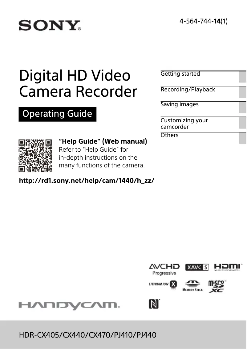 Page 1 de la notice Manuel utilisateur Sony HDR-CX440