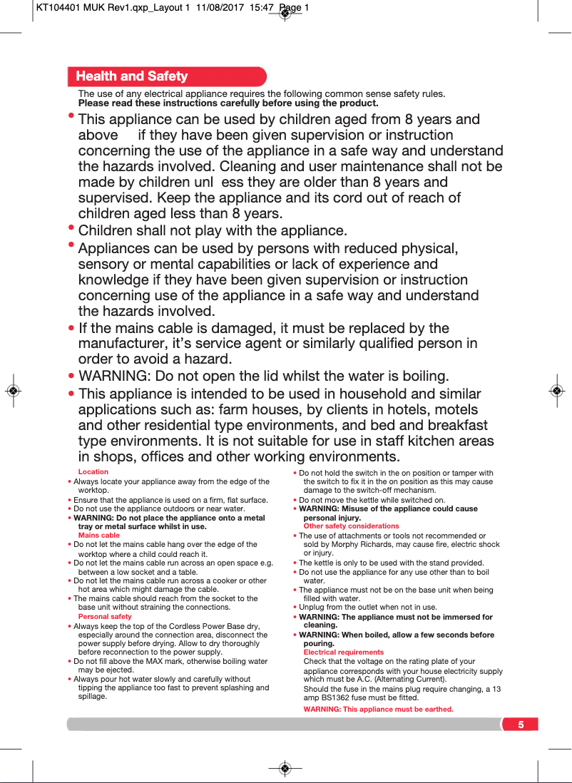 Page 1 de la notice Manuel utilisateur Morphy Richards Evoke 104415