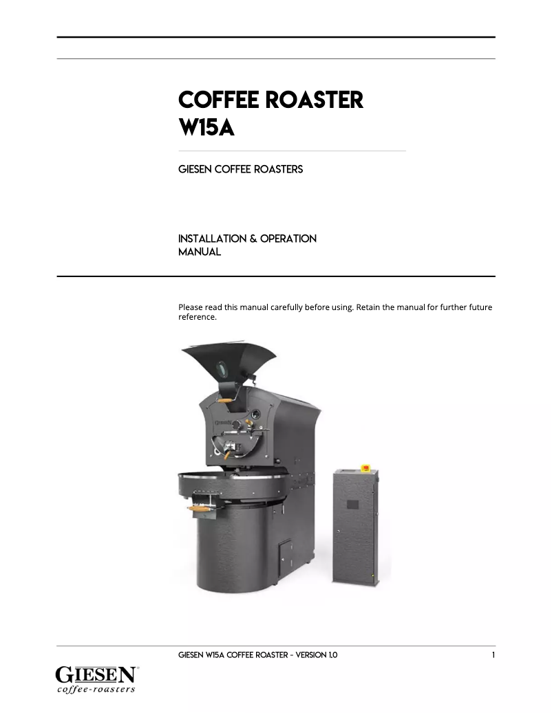 Page 1 de la notice Manuel utilisateur Giesen Coffee Roasters W15A