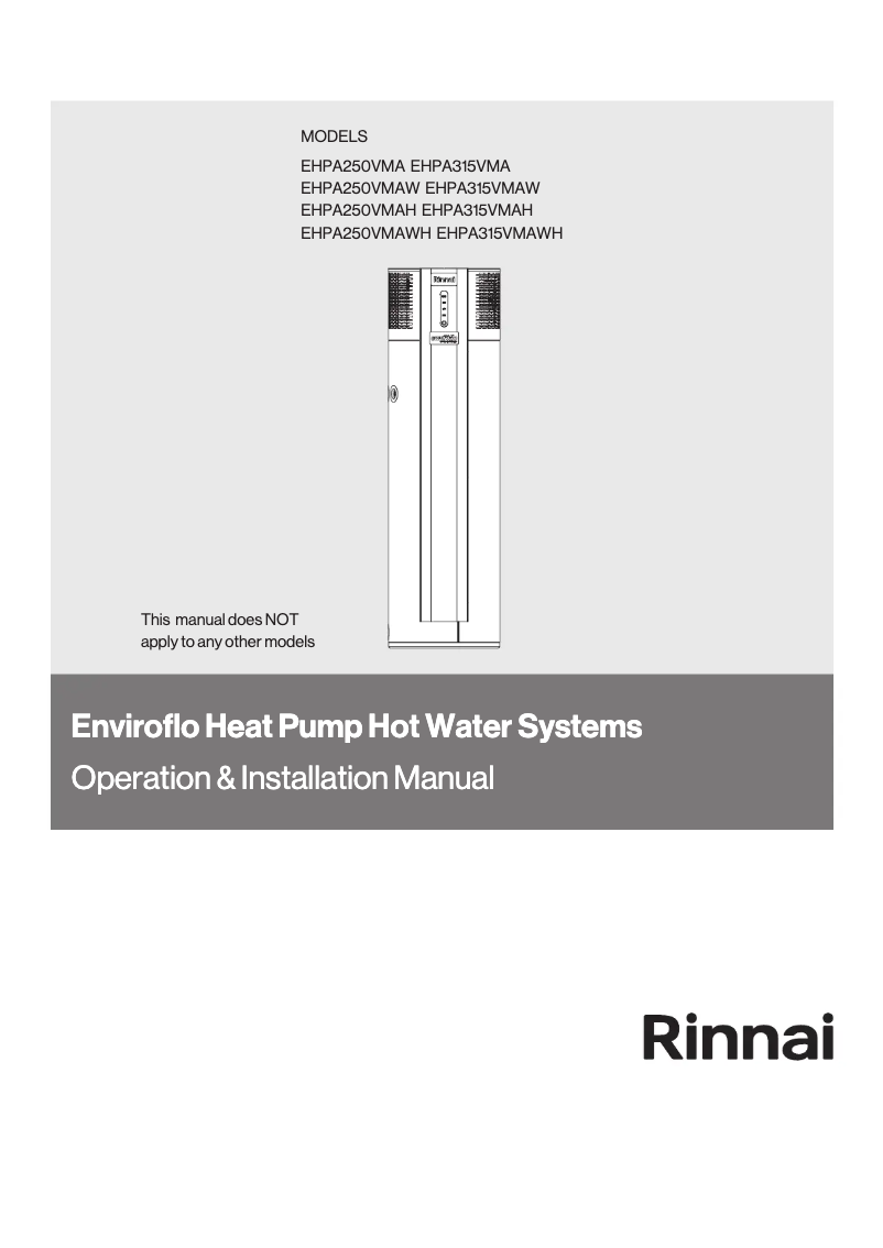 Page n°1 - Guide d'installation Rinnai EHPA250VMAWH
