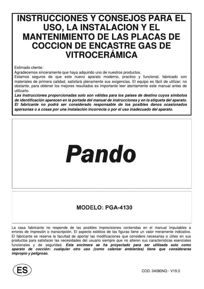 Page 1 de la notice Mode d'emploi Pando PGA-4130