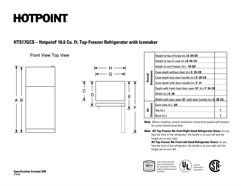 Page n°1 - Fiche technique Hotpoint HTS17GCSWW