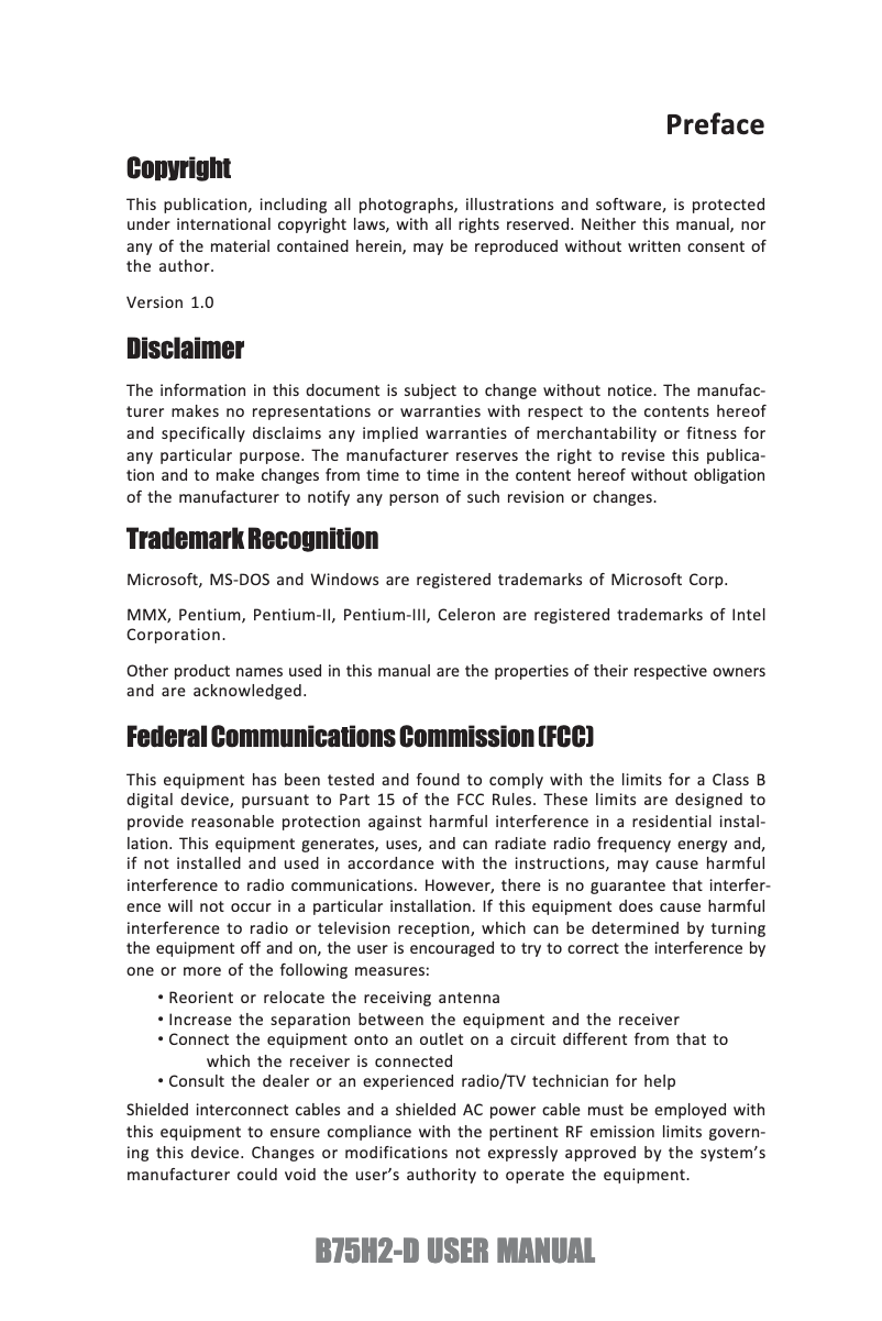 Image de la première page du manuel de l'appareil B75H2-D