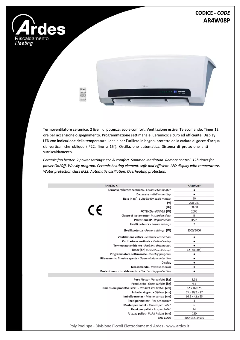 Image de la première page du manuel de l'appareil AR4W08P