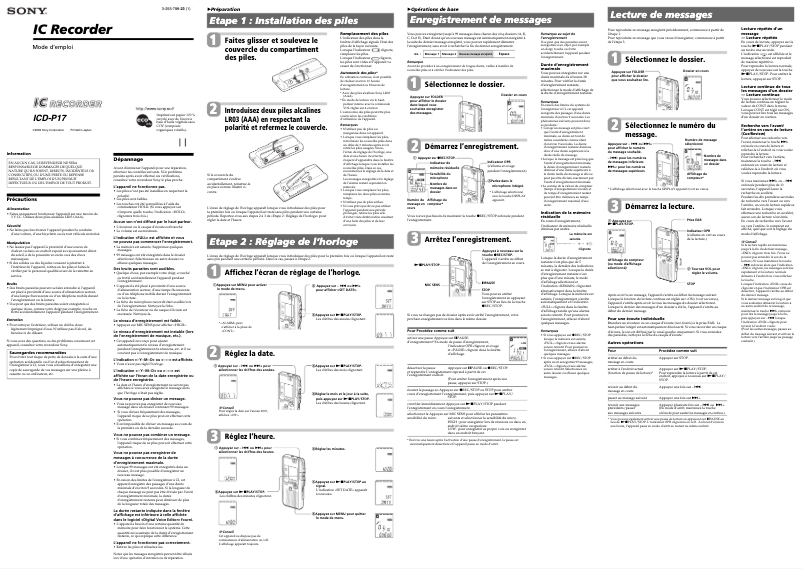 Page n°1 - Manuel utilisateur Sony ICD-P17