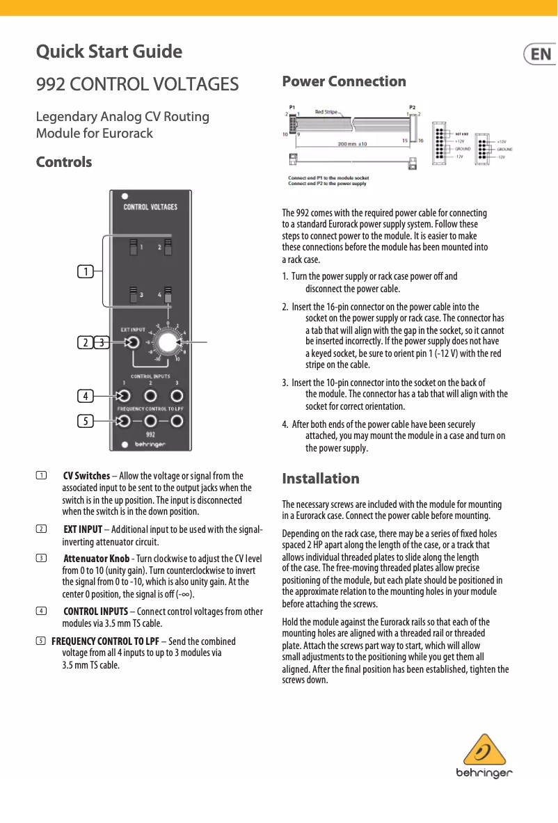 Page 1 de la notice Manuel utilisateur Behringer 992