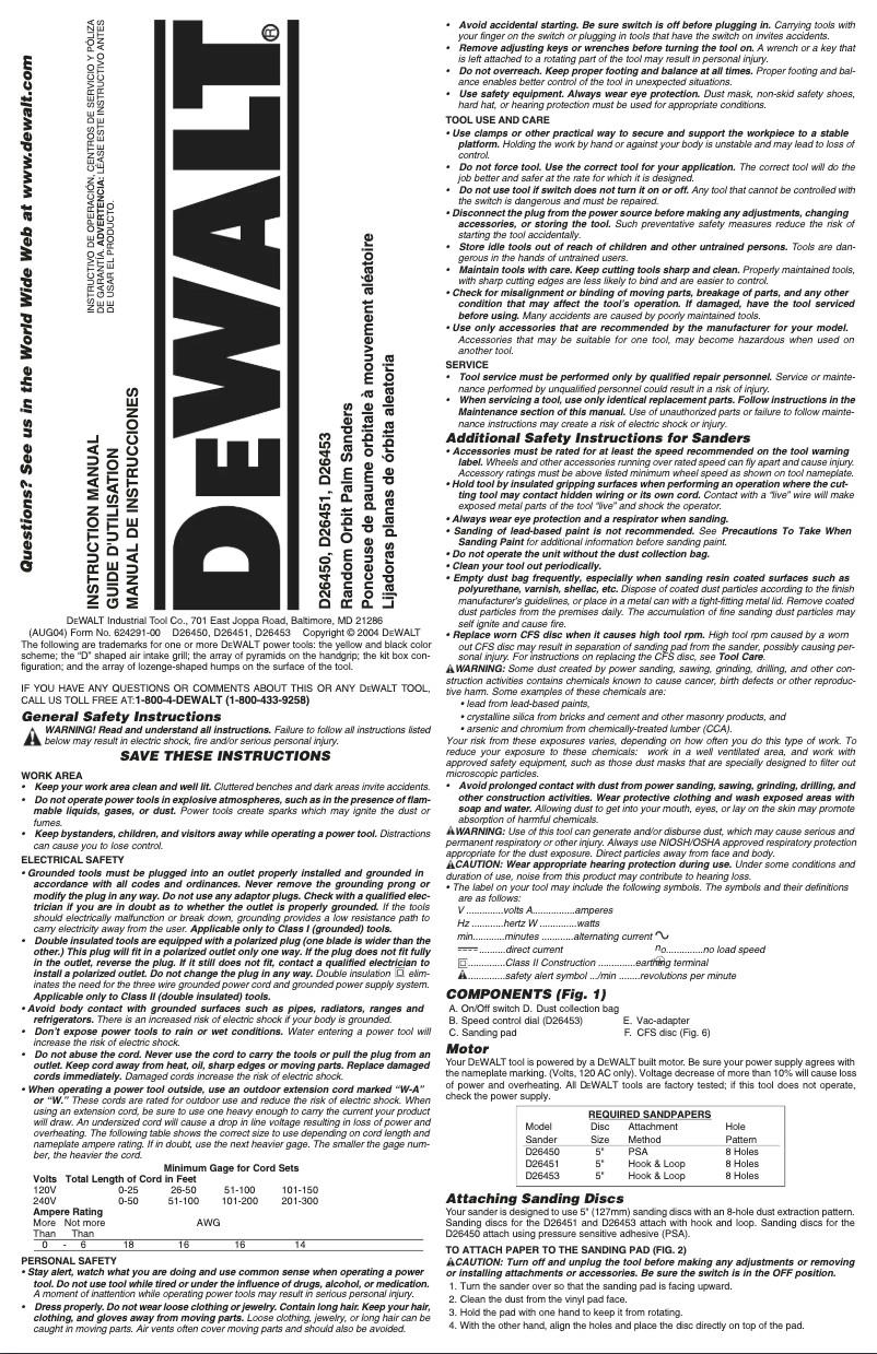 Page 1 de la notice Manuel utilisateur DeWalt D26453K