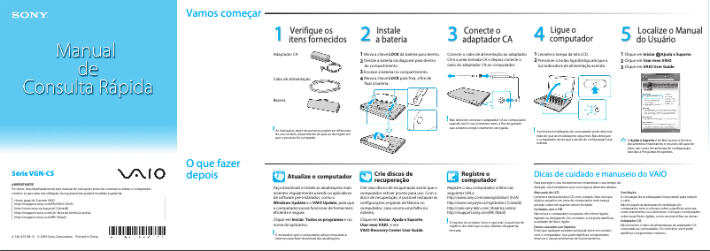 Page 1 de la notice Manuel utilisateur Sony Vaio VGN-CS360A