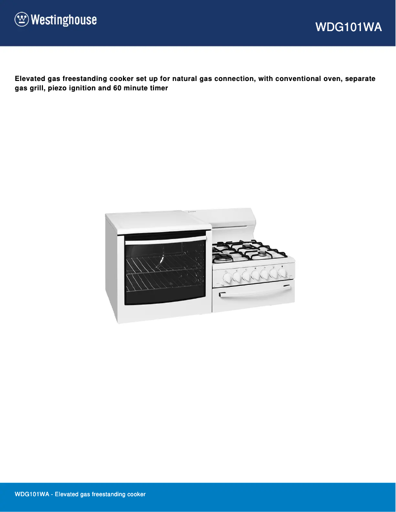 Page 1 de la notice Fiche technique Westinghouse WDG101WA
