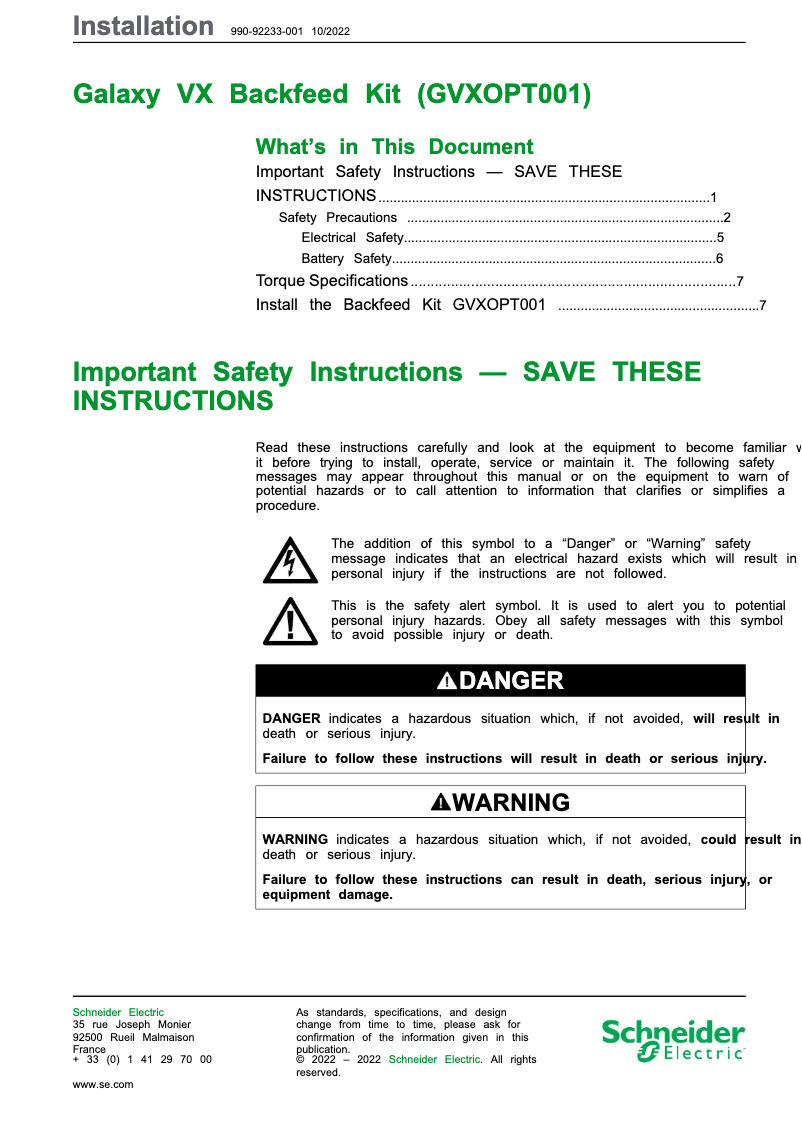 Page n°1 - Manuel utilisateur APC Galaxy VX GVXOPT001