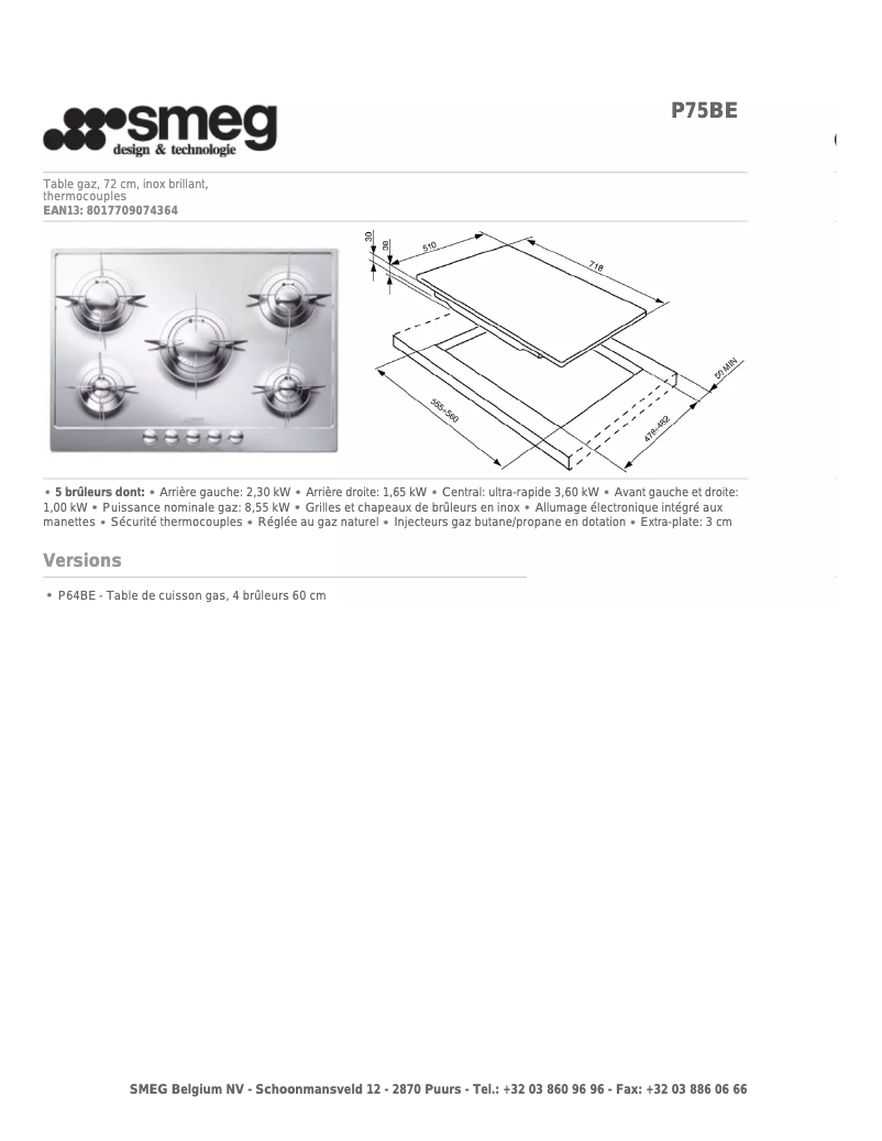 Page n°1 - Manuel utilisateur Smeg P75BE