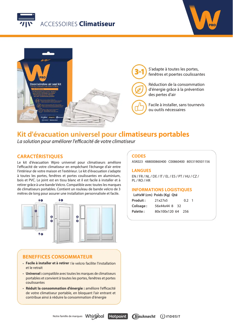 Page 1 de la notice Fiche technique Whirlpool ASK023
