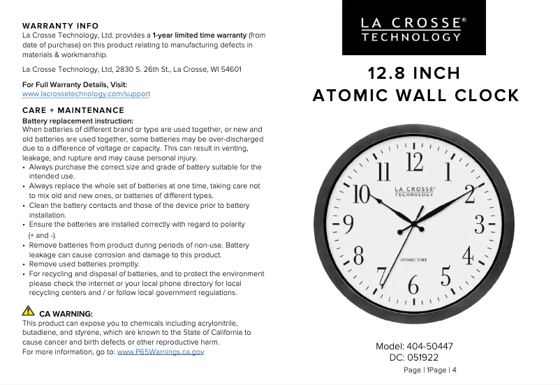 Page n°1 - Manuel utilisateur La Crosse Technology 404-50447