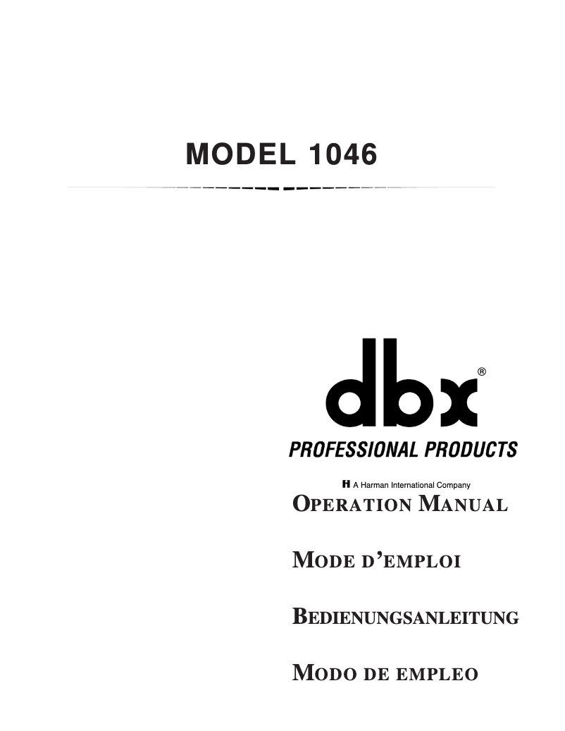 Page n°1 - Manuel utilisateur DBX 1046