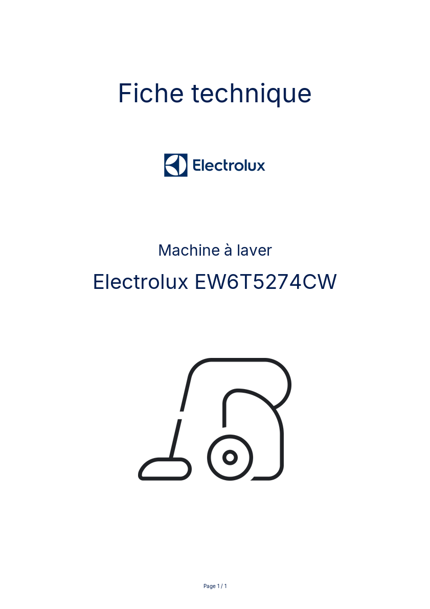 Page n°1 - Fiche technique Electrolux EW6T5274CW