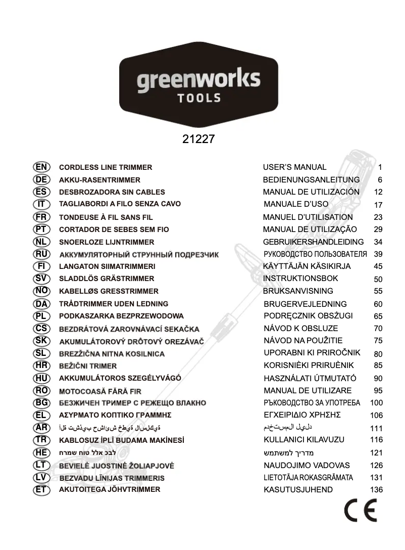 Página 1 del manual Manual de usuario Greenworks G24LT30MK2 Akku-Rasentrimmer inkl. Akku 2.0Ah