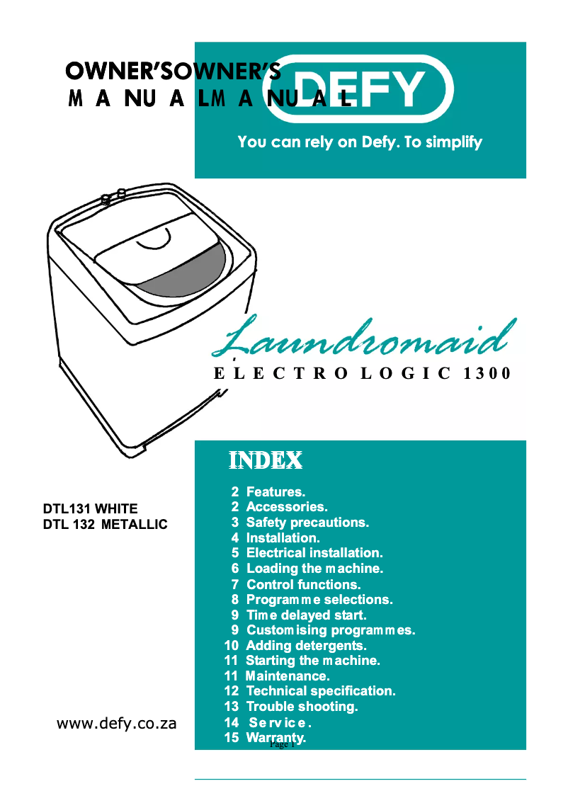 Page 1 de la notice Manuel utilisateur Defy DTL 132