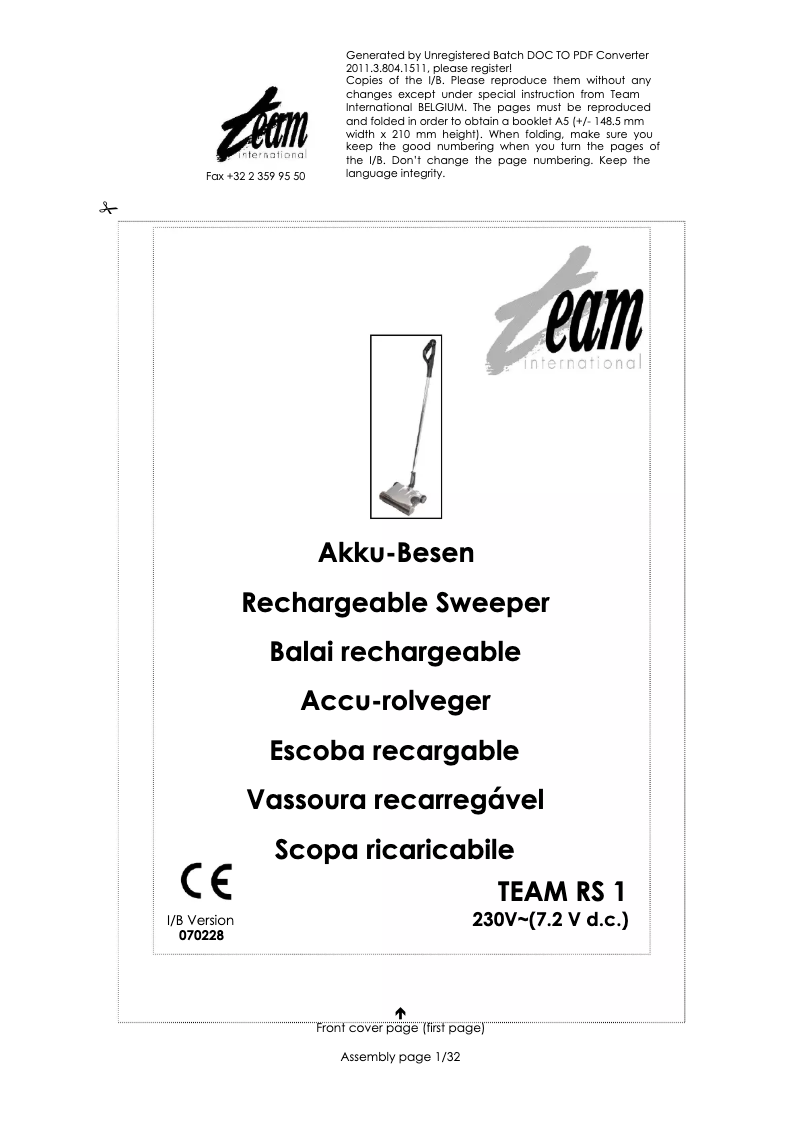 Page 1 de la notice Manuel utilisateur Team RS 1