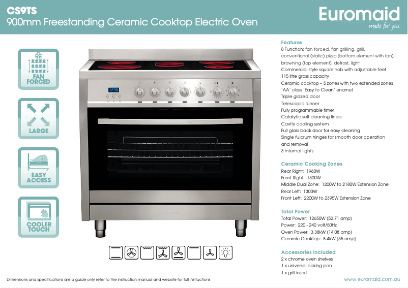 Page 1 de la notice Fiche technique Euromaid CS9TS