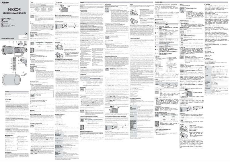 Page 1 de la notice Manuel utilisateur Nikon AF-S Nikkor 600mm f/4E FL ED VR