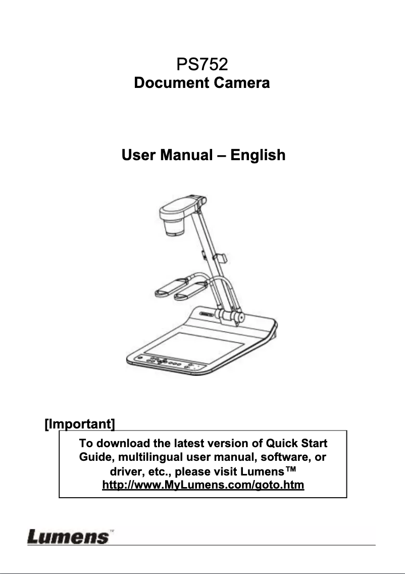 Page 1 de la notice Manuel utilisateur Lumens PS752