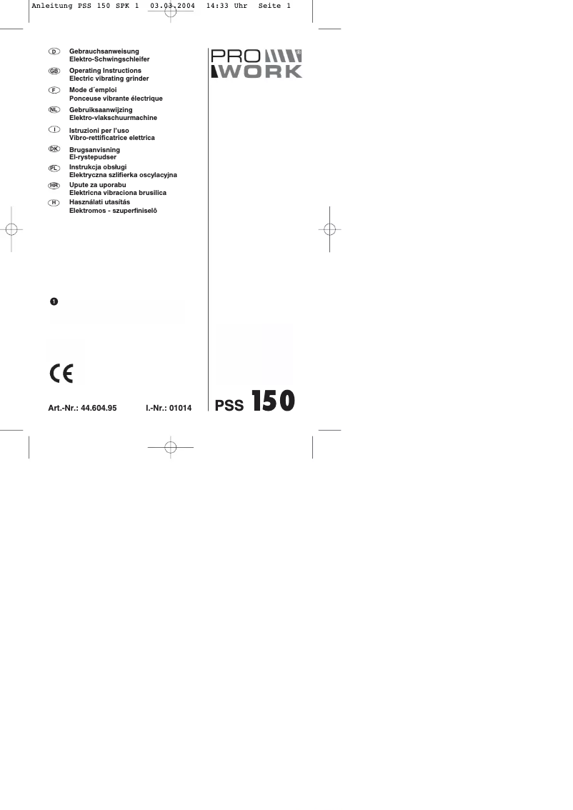 Page n°1 - Manuel utilisateur Prowork PSS 150