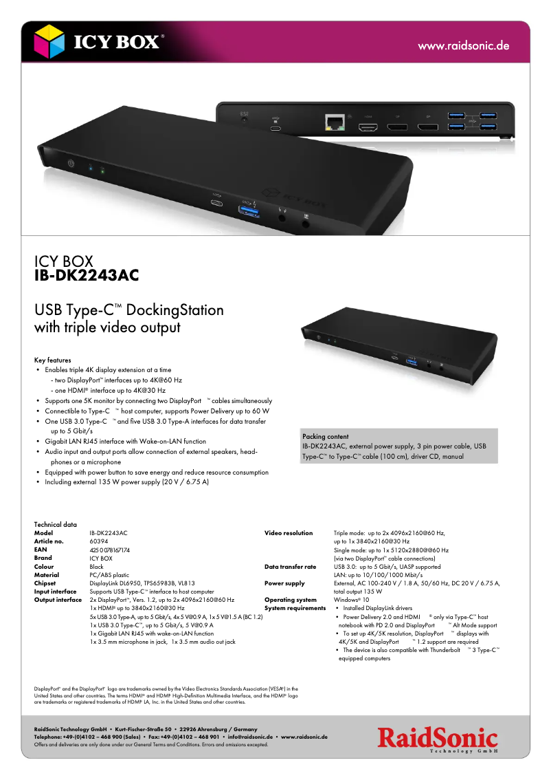 Page 1 de la notice Fiche technique Icy Box IB-DK2243AC