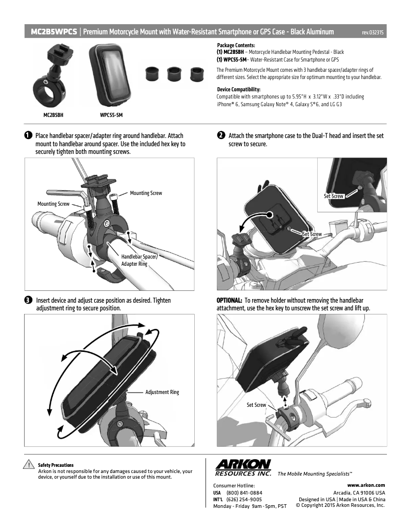 Page 1 de la notice Manuel utilisateur Arkon MC2B5WPCS