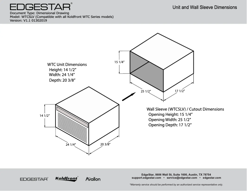 Page 1 de la notice Fiche technique Koldfront WTC10001W