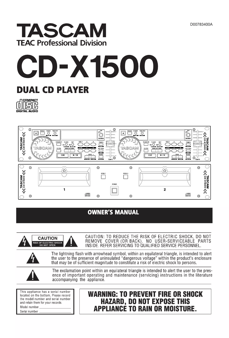 Page n°1 - Manuel utilisateur Tascam CD-X1500
