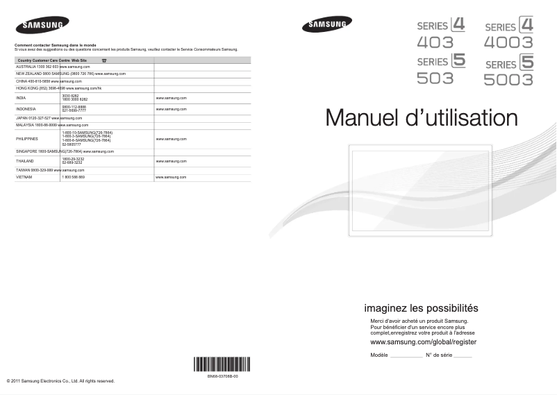 Page 1 de la notice Manuel utilisateur Samsung UA32D4003B