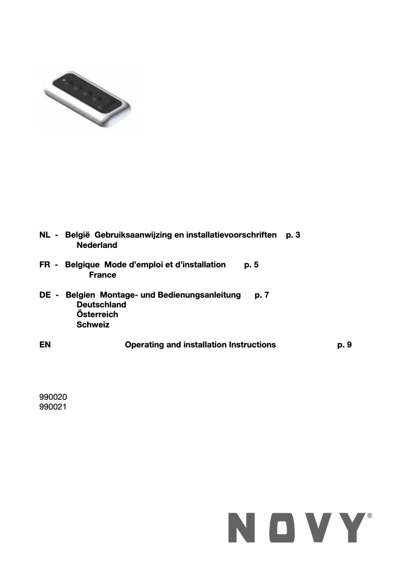 Page 1 de la notice Manuel utilisateur Novy 990021