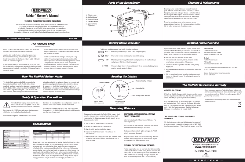 Page n°1 - Manuel utilisateur Redfield Raider 600