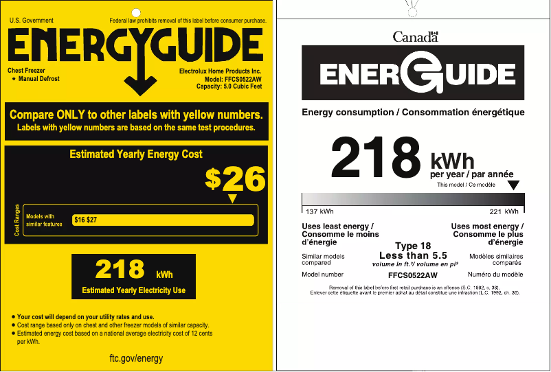 Page n°1 - Label énergétique Frigidaire FFCS0522AW