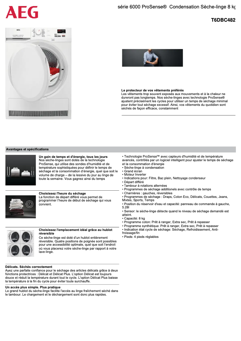 Página 1 del manual Ficha técnica AEG T6DBC482