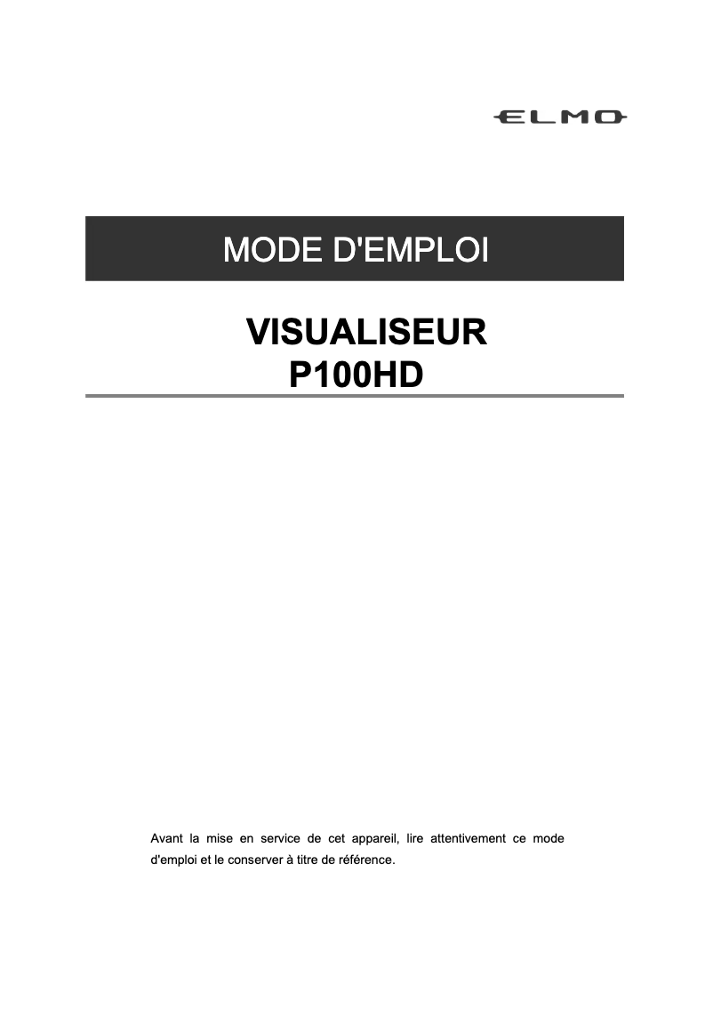 Image de la première page du manuel de l'appareil P100HD