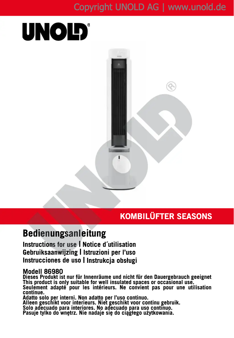 Page 1 de la notice Manuel utilisateur Unold Seasons 86980