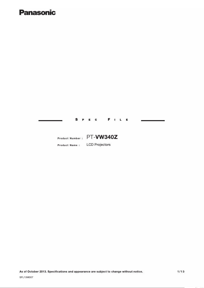 Page n°1 - Manuel utilisateur Panasonic PT-VW340ZA