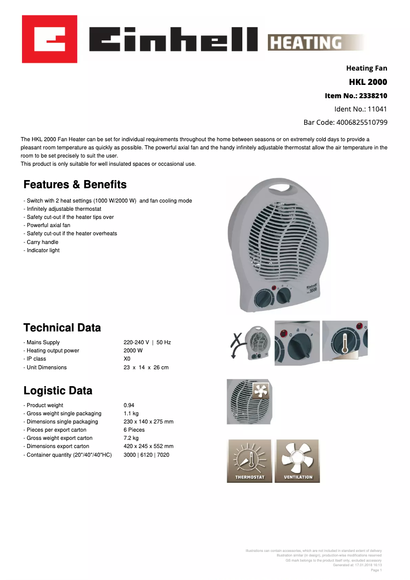 Page 1 de la notice Fiche technique Einhell HKL 2000