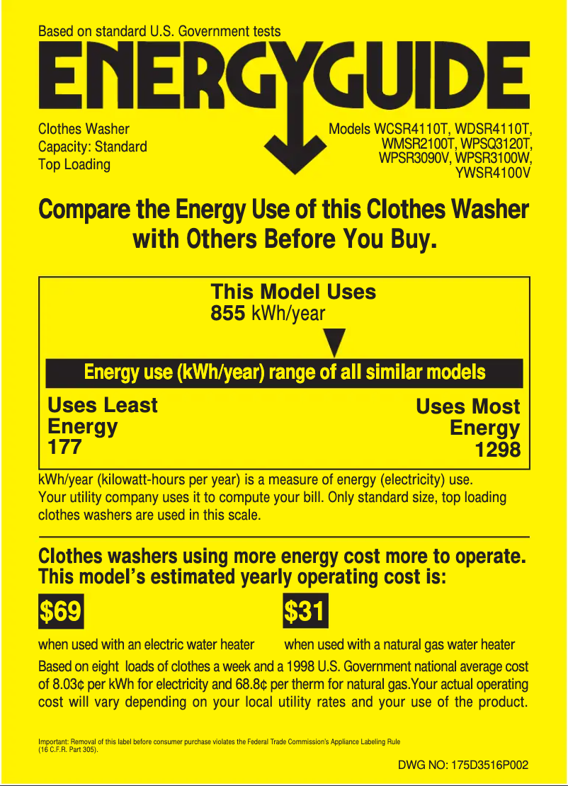 Page 1 de la notice Label énergétique RCA YWSR4100VAA