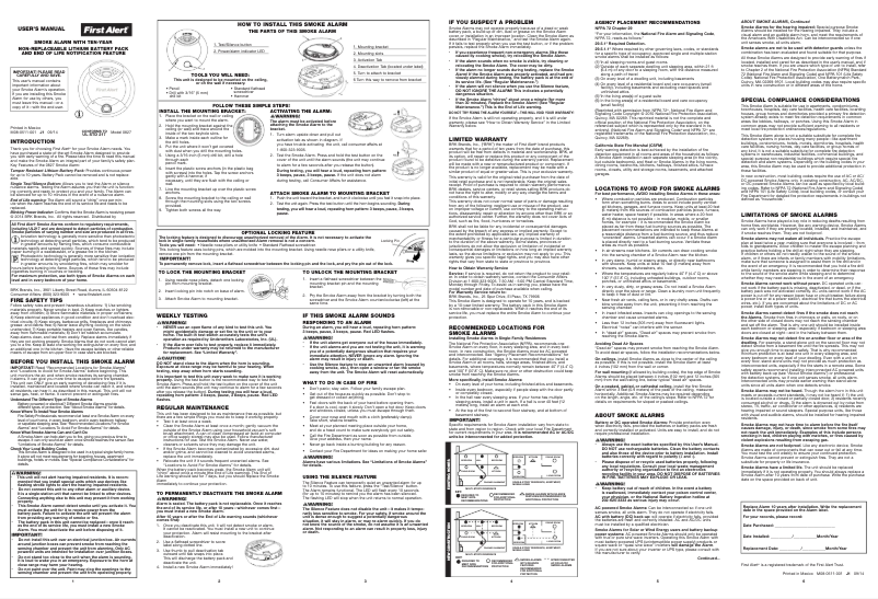 Page n°1 - Manuel utilisateur First Alert 0827B