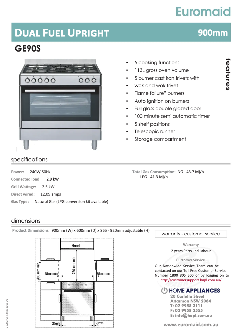 Page n°1 - Fiche technique Euromaid GEAOL90PK