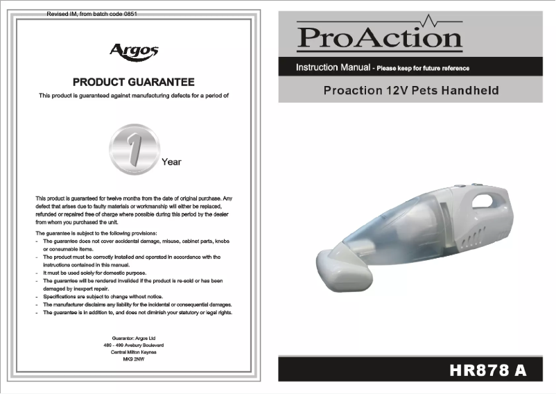 Page n°1 - Manuel utilisateur ProAction HR878A