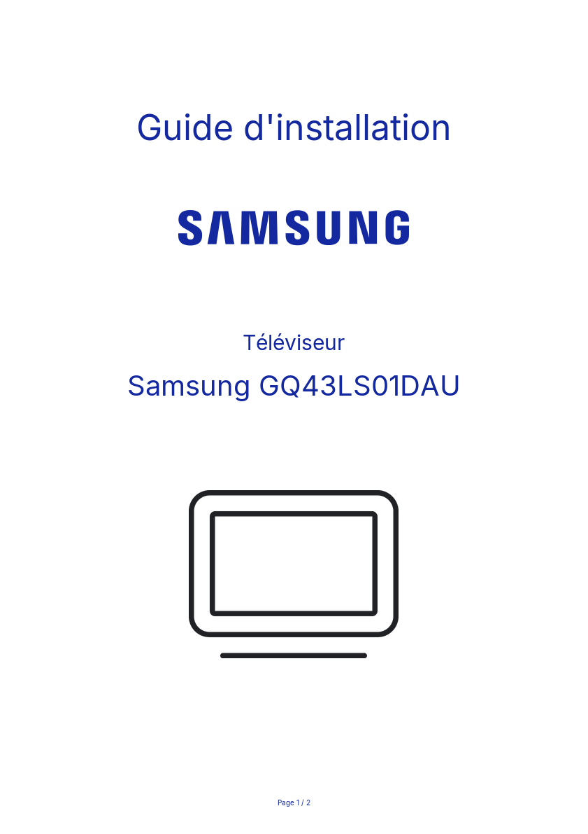 Page n°1 - Guide d'installation Samsung GQ43LS01DAU
