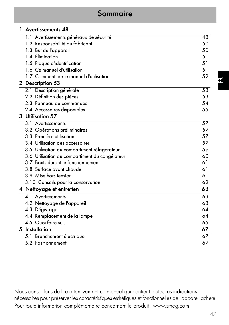 Page n°1 - Mode d'emploi Smeg FAB30LNE1