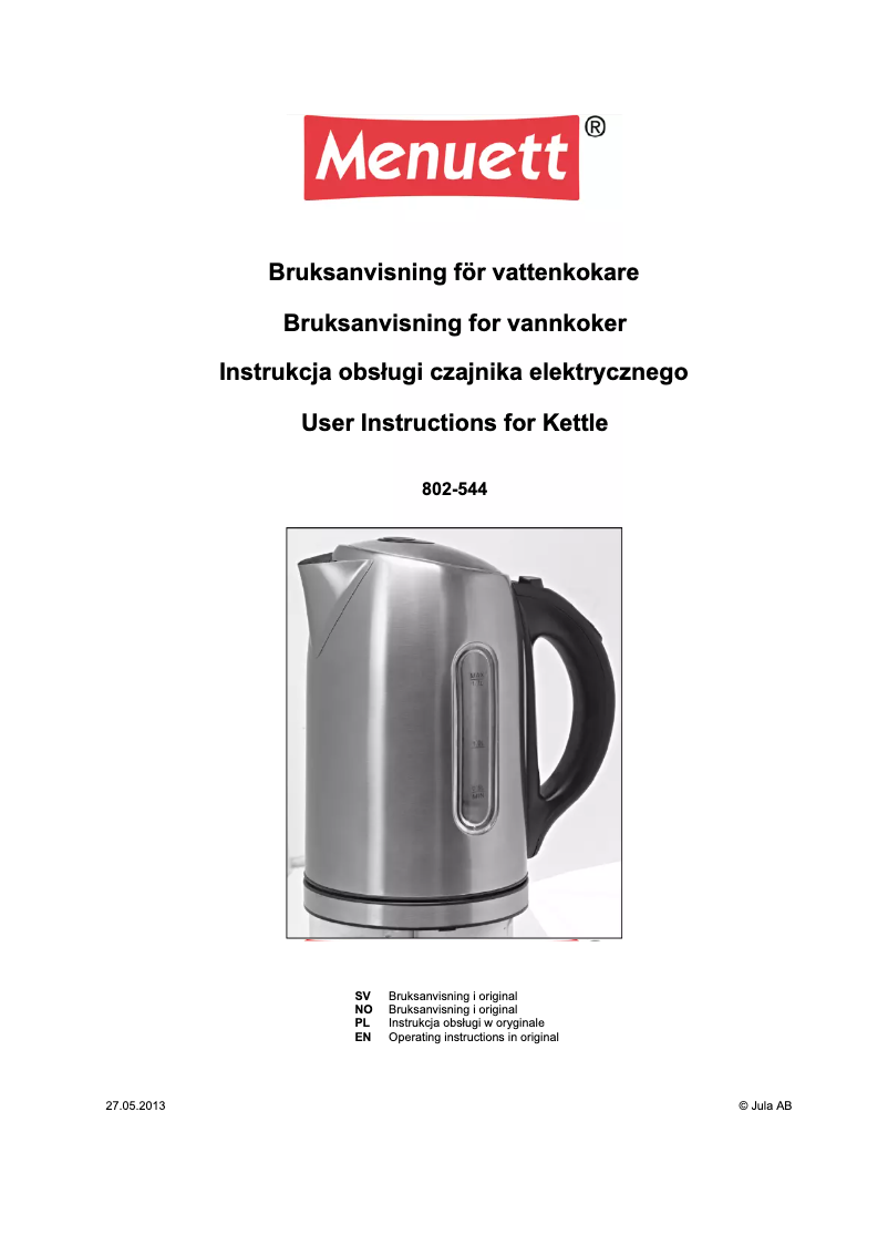 Page 1 de la notice Manuel utilisateur Menuett 802-544