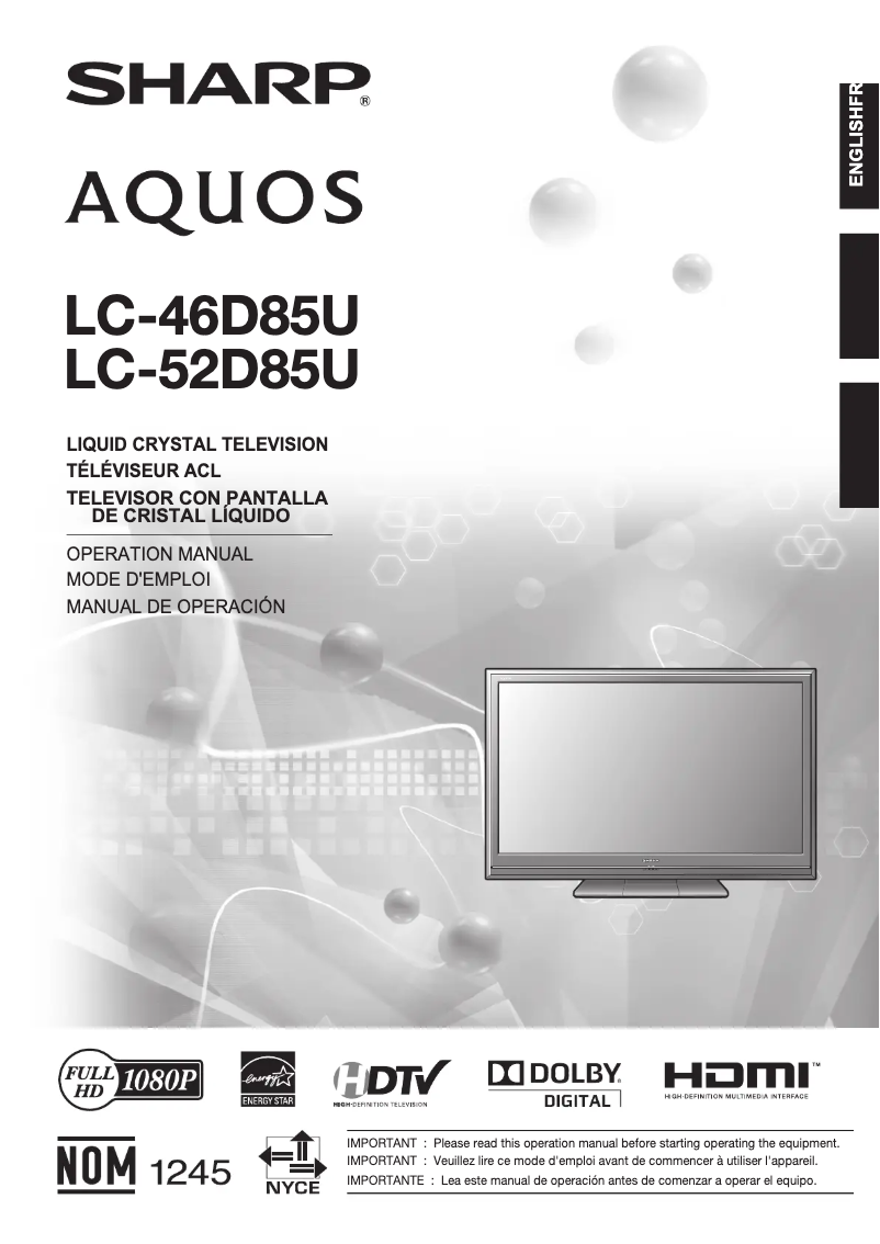 Page n°1 - Manuel utilisateur Sharp AQUOS LC-46D85U