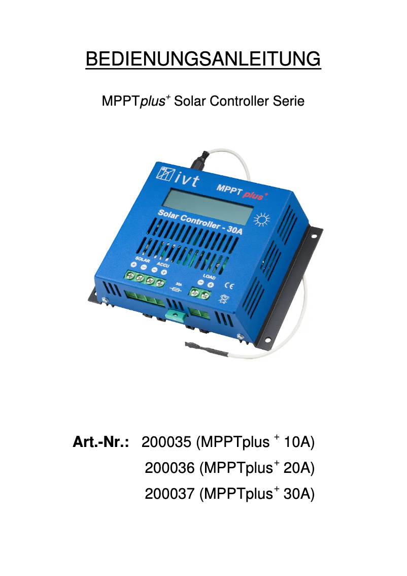 Page 1 de la notice Manuel utilisateur IVT MPPTplus 10A
