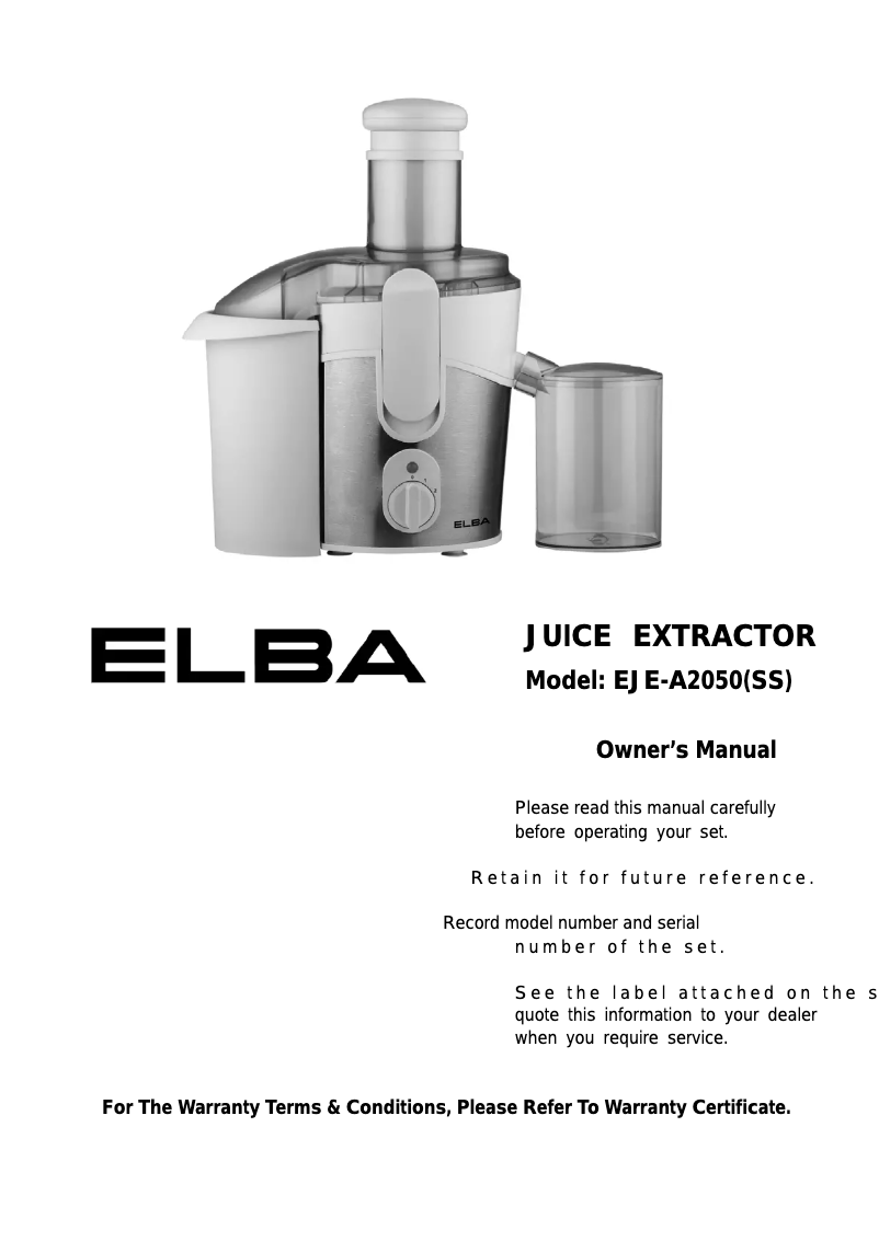 Image de la première page du manuel de l'appareil EJE-A2050(SS)